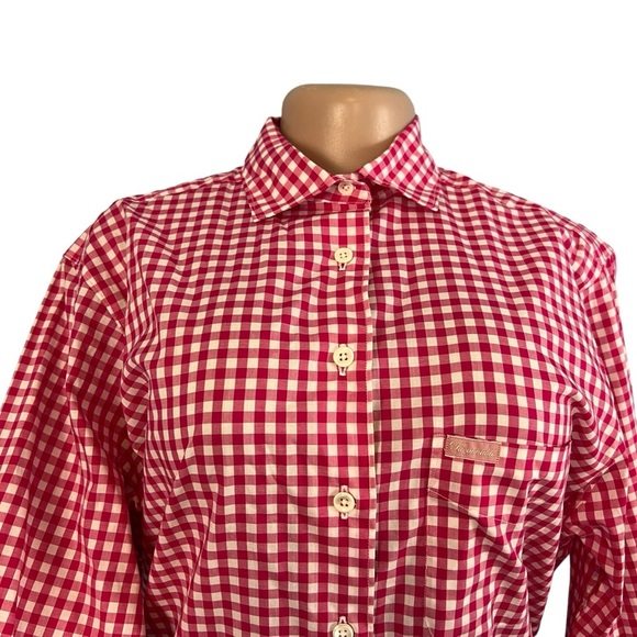 3/$30 🍂 Façonnable Gingham Print Dark Pink Long Sleeve Button Down Shirt - Picture 5 of 11